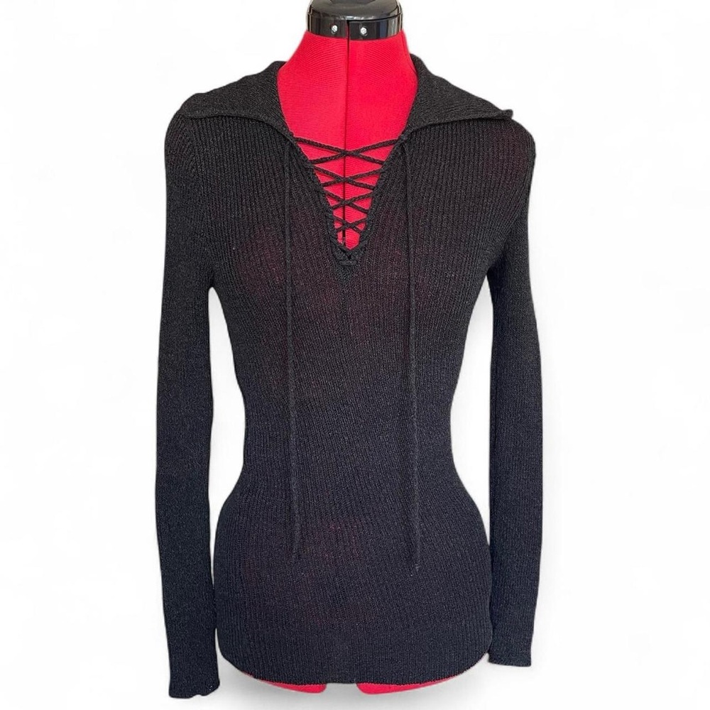 1970s Vintage Anne Klein Neiman Marcus Lace Up Sweater